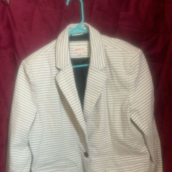 𝅺merona size 16 gray striped blazer jacket Faux pockets on the front one button - Picture 1 of 6